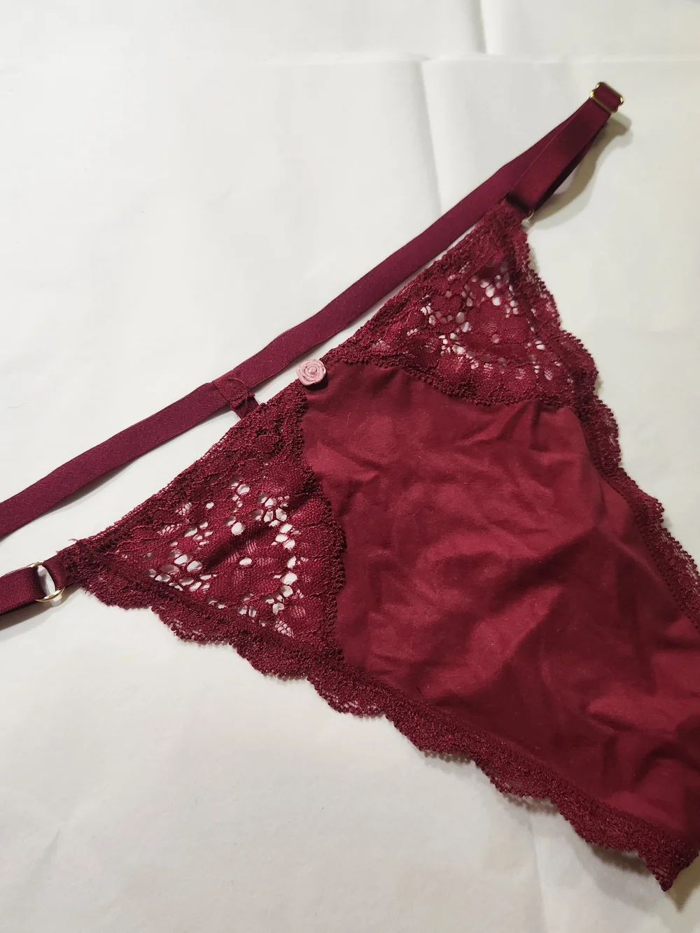 Victoria's Secret Burgundy Lace-Trim Thong Panty